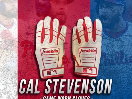 Cal Stevenson Philadelphia Phillies Game-Worn White Red Batting Gloves Online