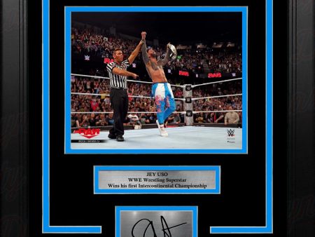 Jey Uso Wins the Intercontinental Championship 8x10 Framed Wrestling Photo with Engraved Autograph Online now