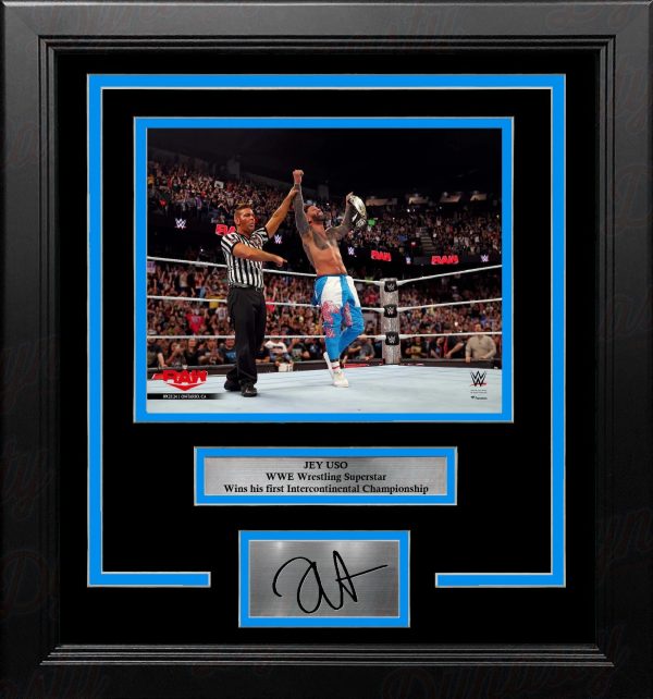 Jey Uso Wins the Intercontinental Championship 8x10 Framed Wrestling Photo with Engraved Autograph Online now