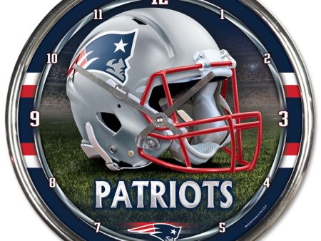 New England Patriots Round Helmet Chrome Clock Online now