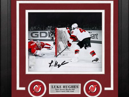 Luke Hughes First NHL Goal New Jersey Devils Autographed 8x10 Framed Spotlight Photo For Cheap