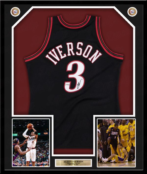 Allen Iverson Philadelphia 76ers Autographed Framed Black Swingman Basketball Jersey on Sale