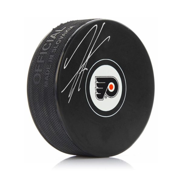 Travis Sanheim Philadelphia Flyers Autographed NHL Hockey Logo Puck on Sale