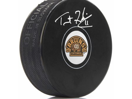 Trent Frederic Autographed Boston Bruins 100th Anniversary Hockey Logo Puck on Sale