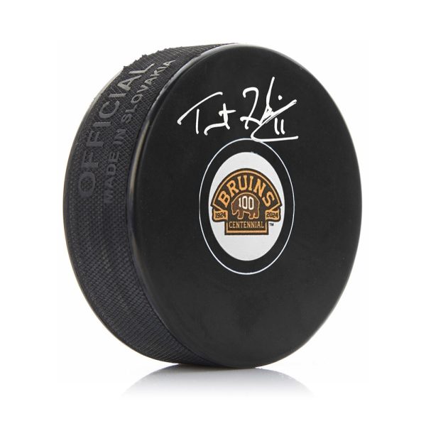 Trent Frederic Autographed Boston Bruins 100th Anniversary Hockey Logo Puck on Sale